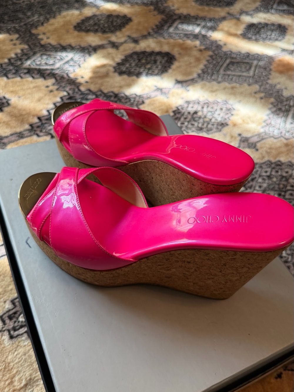 Jimmy Choo Fuchsia Patent Leather Cross‑Strap Slide Mules - Picture 4 of 6